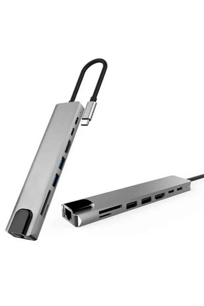 8 Portlu Macbook Çevirici Type C Hub  SD TF USB Çoğaltıcı Ethernet