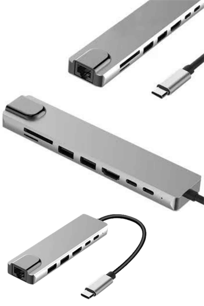 8 Portlu Macbook Çevirici Type C Hub  SD TF USB Çoğaltıcı Ethernet
