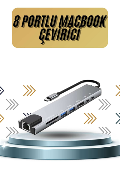 8 Portlu Macbook Çevirici Type C Hub  SD TF USB Çoğaltıcı Ethernet