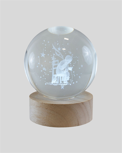 8 cm Küçük Prens Cam Küre USB Işıklı Ahşap Tabanlı Dekor