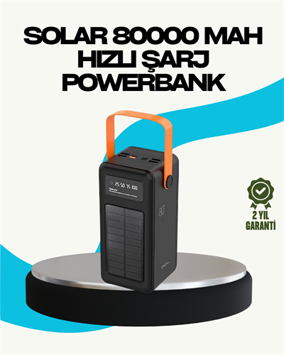 80000 mAh Güneş Enerjili Powerbank 4 Kablolu Type C Lightning Micro USB