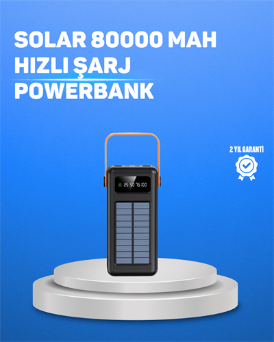 80000 mAh Yüksek Kapasiteli Powerbank Göstergeli Solar Şarj Cihazı