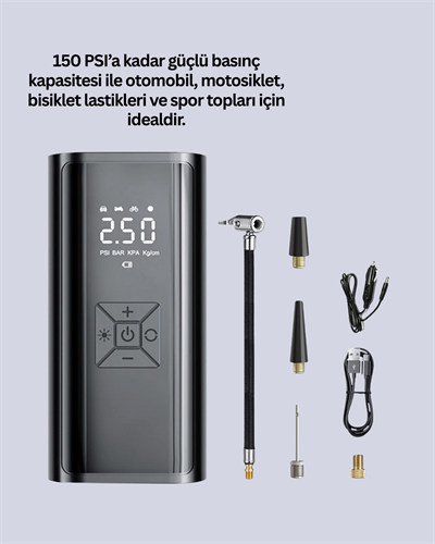 80W Kablosuz Dijital Ekranlı Taşınabilir Lastik Şişirme Pompası