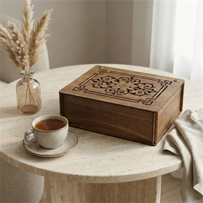 9 Bölmeli Ahşap Bitki Çayı Organizeri Kapaklı MDF Çay Kutusu Kahve Köşesi Düzenleyici