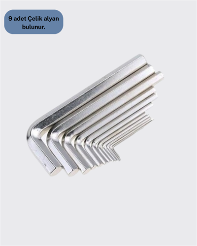 9 Parça Alyan Anahtar Seti Altıgen Uçlu Mobilya ve Tamir İçin