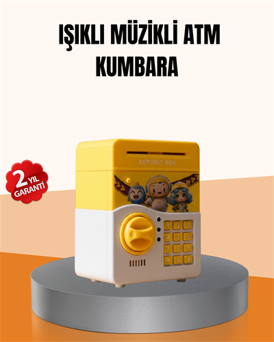 ATM Tasarımlı Sarı Işıklı Sesli Elektronik Kumbara