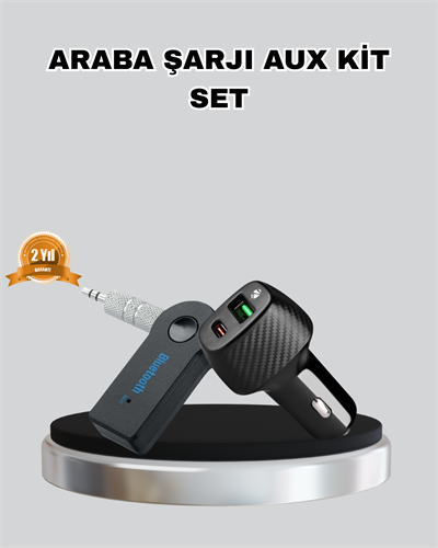 AUX Bluetooth Adaptör ve 38W Hızlı Araç Şarj Cihazı Seti