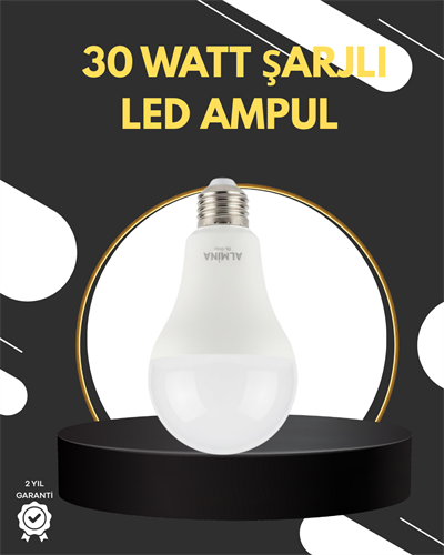 Acil Durumlar İçin Şarjlı LED Ampul 6400K Soğuk Beyaz 30 Watt
