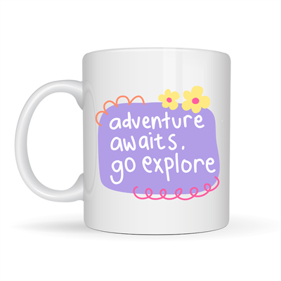 Adventure Awaits Go Explore Yazılı Porselen Kupa MODEL 157 – Motivasyon Temalı, Sevimli Tasarım, Kahve & Çay Kupası
