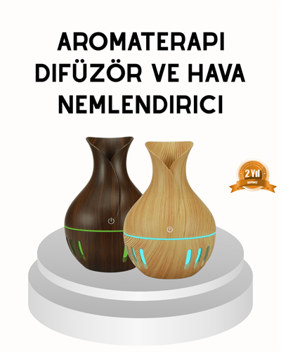 Ahşap Desenli 130 ml Aromaterapi Difüzör Sessiz ve USB Bağlantılı