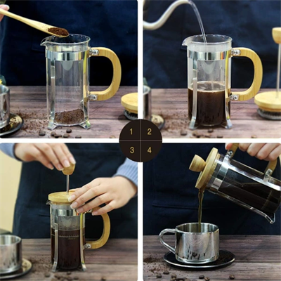 Ahşap Detaylı 600 ml Cam French Press