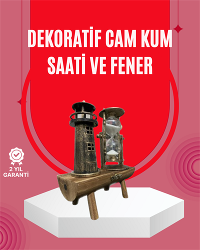 Ahşap Gövdeli Deniz Feneri Formlu Kum Saati – 15x20 cm Masa Dekoru
