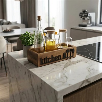 Ahşap Mutfak Organizeri Yağdanlık Standı Kitchen Yazılı Tezgah Üstü Şişe Düzenleyici