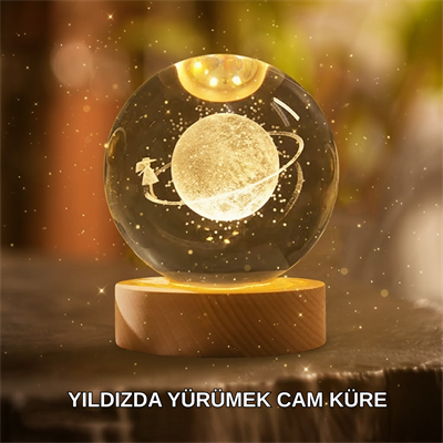 Ahşap Standlı Sarı Işıklı Dekoratif Küre Kız Figürü Tasarım