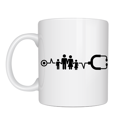 Aile ve Kalp Ritmi Tasarımlı Porselen Kupa MODEL 171 – Stetoskop Temalı Sağlık Çalışanı Kahve Kupası – Doktor ve Hemşire Hediyesi