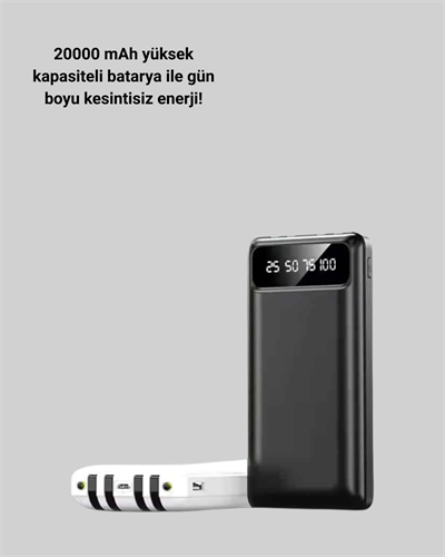 Akıllı LCD Ekranlı 20.000mAh Powerbank PD + USB + Type-C