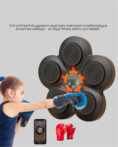 Akıllı Müzikli Boks Makinesi Bluetooth Bağlantılı Işıklı Hedefli Fitness Aleti