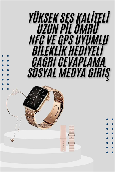 Akıllı Saat 3 Kordonlu Ve Aksesuarlı Bayanlar Için Şık Rose renk