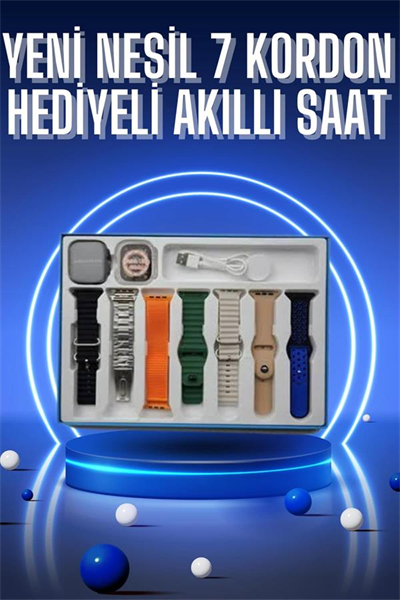 Akıllı Saat 7 Kordon Hediyeli Takvim Alarm Nabız Ölçer Bildirim Görme Sesli Görüşme