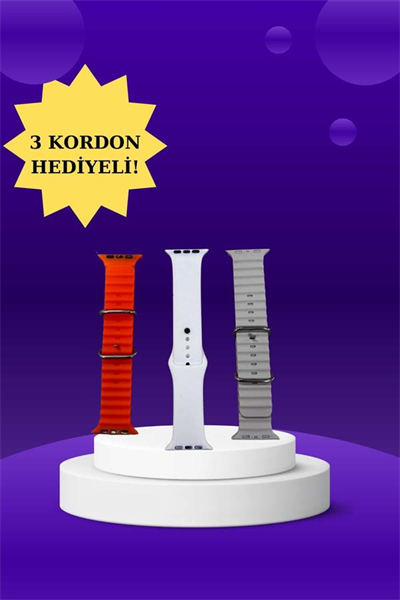 Akıllı Saat Arama Görüşme Bildirim Görme Uyku ve Sağlık Takibi Nabız Ölçer 3 Kordon Hediyeli