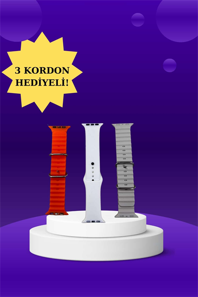 Akıllı Saat Arama Görüşme Bildirim Görme Uyku ve Sağlık Takibi Nabız Ölçer 3 Kordon Hediyeli