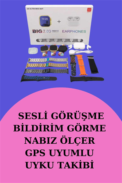 Akıllı Saat Bluetooth Kulaklık Hediyeli Bildirim Görme Sesli Görüşme Çoklu Kordon