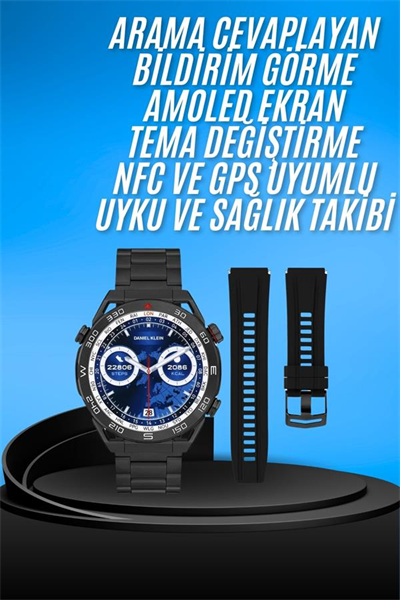 Akıllı Saat Çelik Kordonlu Amoled Ekran Android ve İOS Uyumlu Çağrı Cevaplayabilen