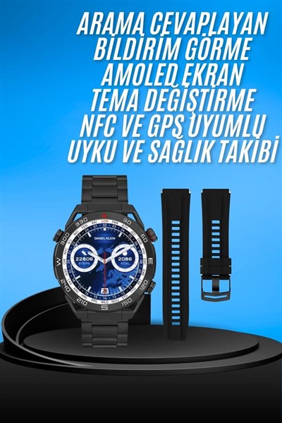 Akıllı Saat Çelik Kordonlu Amoled Ekran Android ve İOS Uyumlu Çağrı Cevaplayabilen