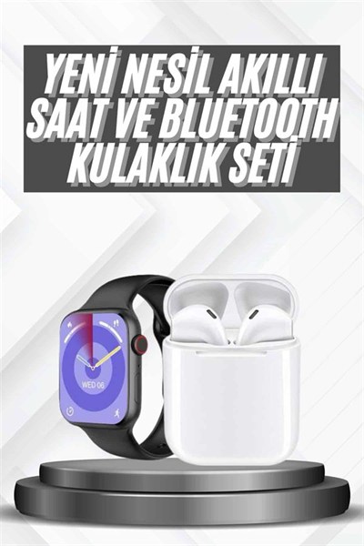 Akıllı Saat Gümüş Kasa Bluetooth Kulaklık Hediyeli Çok Fonksiyonlu İkili Set