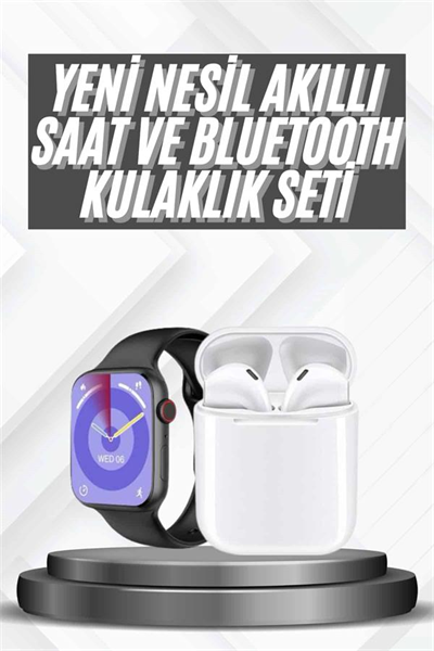 Akıllı Saat Gümüş Kasa Bluetooth Kulaklık Hediyeli Çok Fonksiyonlu İkili Set