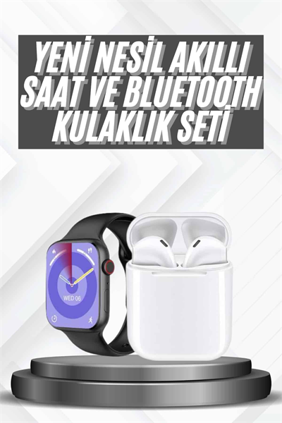 Akıllı Saat Gümüş Kasa Bluetooth Kulaklık Hediyeli Çok Fonksiyonlu İkili Set