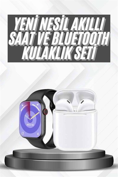 Akıllı Saat Gümüş Kasa Bluetooth Kulaklık Hediyeli Çok Fonksiyonlu İkili Set