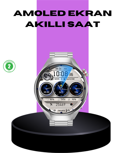 Akıllı Saat Metal Kordonlu Tam Ekran AMOLED – Arama ve Sağlık Takip Özellikli