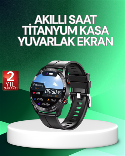 Akıllı Saat Titanyum Kasa Yuvarlak Ekran Alarm Uyku ve Sağlık Takibi Titreşimli