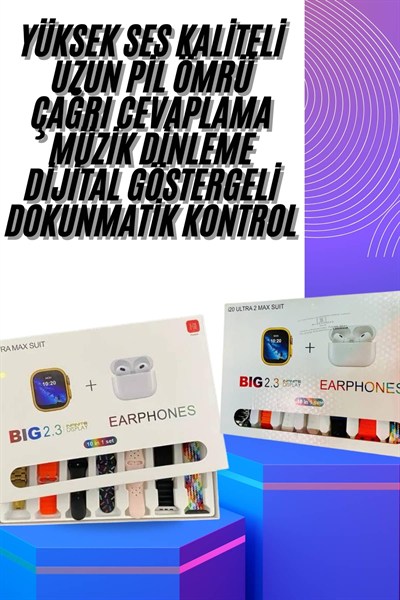 Akıllı Saat ve Air Pro Kulaklık 7 Kordonlu Çok Fonksiyonlu İkili Set