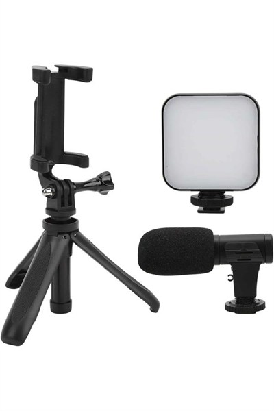 Akıllı Telefon Vlog Kiti Tripod Mini Mikrofonlu Telefon Tutucu
