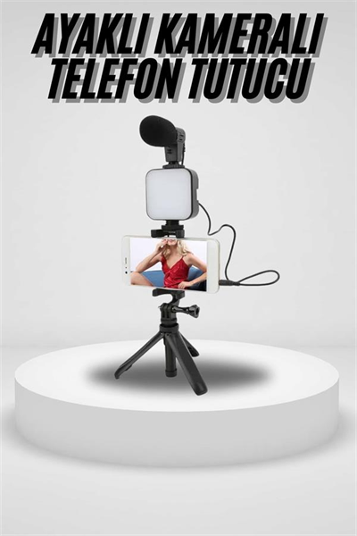 Akıllı Telefon Vlog Kiti Tripod Mini Mikrofonlu Telefon Tutucu