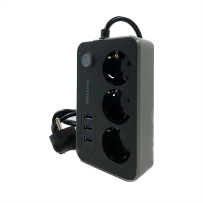 Akım Korumalı 3 Prizli 3 USB Girişli Uzatma Kablosu