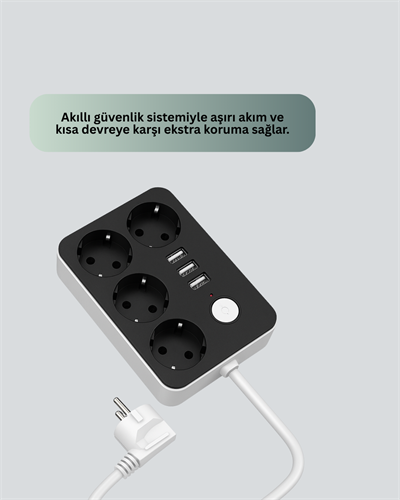 Akım Korumalı 3 USB Portlu 4’lü Priz 4.1A Hızlı Şarj