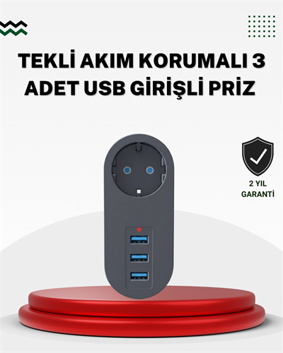 Akım Korumalı USB’li Priz – Güçlü 2500W, Isı ve Çocuk Koruması