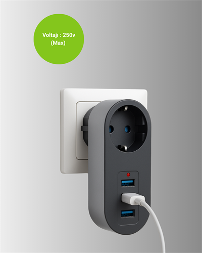 Akım Korumalı USB’li Priz – Güçlü 2500W, Isı ve Çocuk Koruması