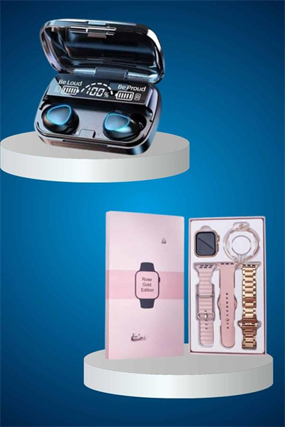 Aksesuar Hediyeli Akıllı Saat ve Dijital Göstergeli Powerbankli Bluetooth Kulaklık