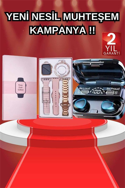 Aksesuar Hediyeli Akıllı Saat ve Dijital Göstergeli Powerbankli Bluetooth Kulaklık