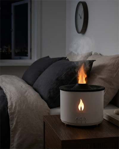 Alev ve Volkan Efektli Ultrasonik Aroma Difüzörü LED Gece Lambalı Hava Nemlendirici