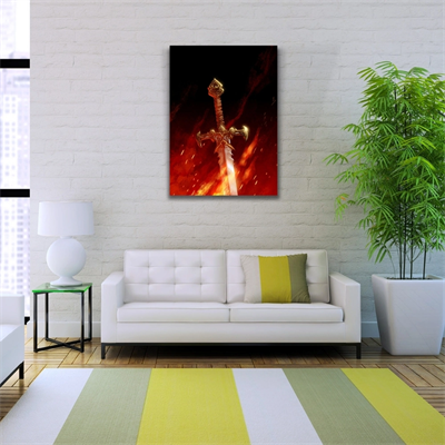 Alevli Kılıç Siyah Kırmızı Tonlarda Kanvas Tablo 50 x 70