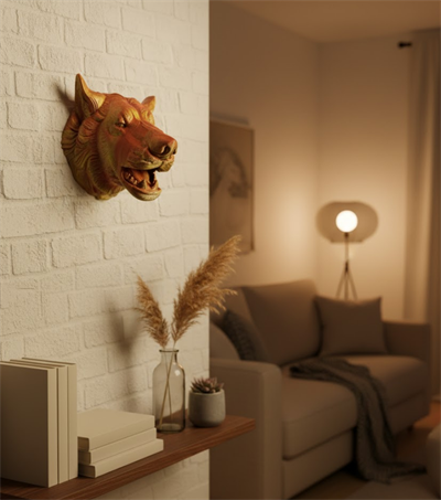 Altın Kaplama Görünümlü Kurt Duvar Süsü