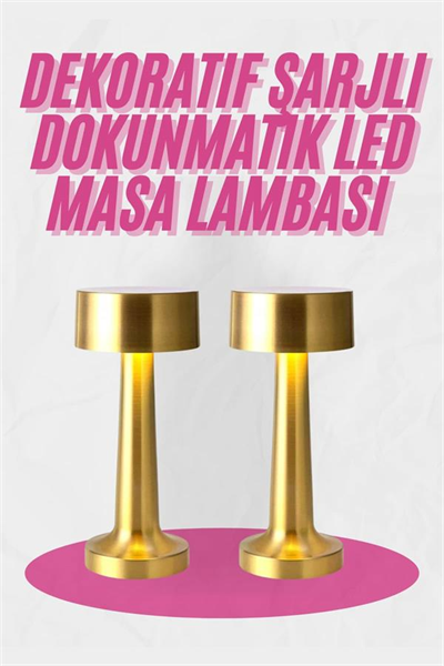 Altın Rengi Masa ve Gece Lambası Dokunmatik Şarjlı Masa Lambası