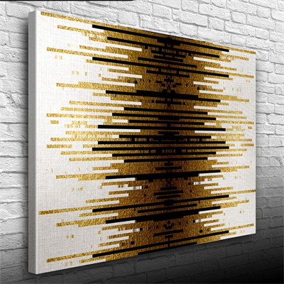 Altın Rengi, Siyah ve Beyaz Çizgili Desen Kanvas Tablo 50 x 70