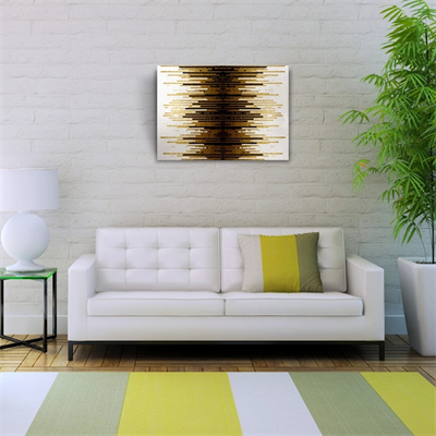 Altın Rengi, Siyah ve Beyaz Çizgili Desen Kanvas Tablo 50 x 70