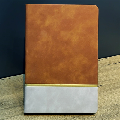 Altın Şeritli Taba Rengi Deri Not Defteri